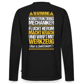 Konstruktionsmechaniker Geschenk Warnung - Männer Premium Bio Langarmshirt - Schwarz - Hinten - Nico (187cm)