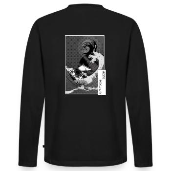 Buddha und Tsunami auf einem Tempel - Männer Premium Bio Langarmshirt - Schwarz - Hinten - Nico (187cm)