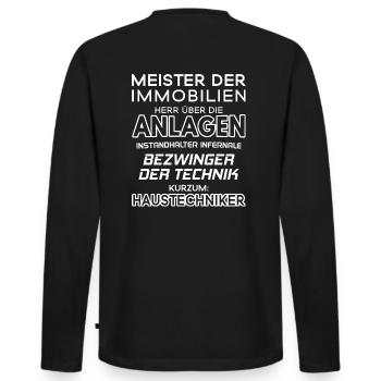 Haustechniker / Haustechnikerin / Facility Manager - Männer Premium Bio Langarmshirt - Schwarz - Hinten - Nico (187cm)