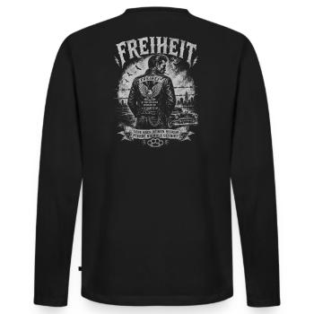 Freiheit Oldschool Outlaw Vintage Tattoo Back - Männer Premium Bio Langarmshirt - Schwarz - Hinten - Nico (187cm)