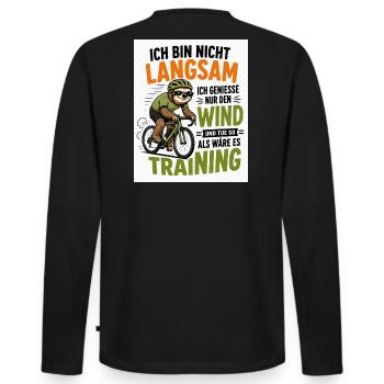 Faultier auf Fahrrad - Männer Premium Bio Langarmshirt - Schwarz - Hinten - Nico (187cm)