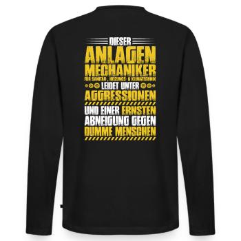 Anlagenmechaniker/Klempner/Sanitär/Klimatechnik - Männer Premium Bio Langarmshirt - Schwarz - Hinten - Nico (187cm)
