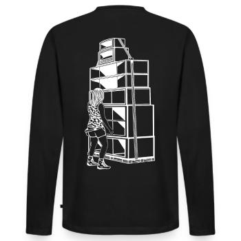 Tekno 23 Soundsystem Girl - Männer Premium Bio Langarmshirt - Schwarz - Hinten - Nico (187cm)