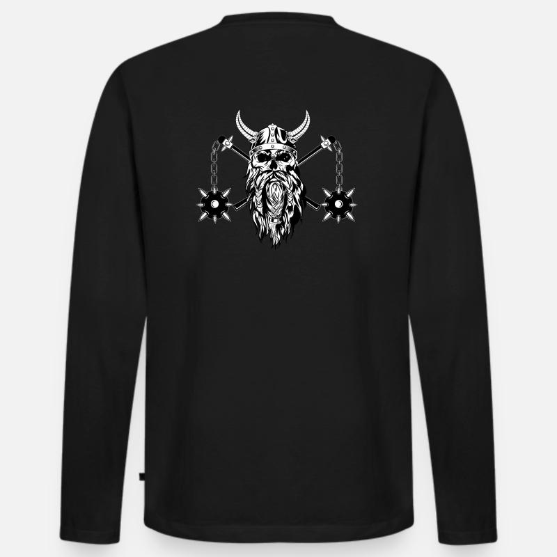 Wikinger mit Morgenstern - Männer Premium Bio Langarmshirt - Schwarz