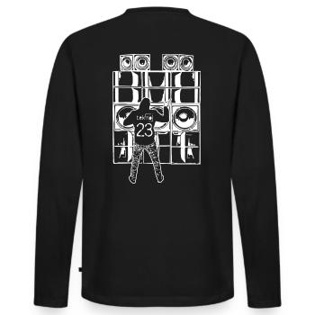 TEKNO 23 SOUNDSYSTEM - 2022 - Männer Premium Bio Langarmshirt - Schwarz - Hinten - Nico (187cm)