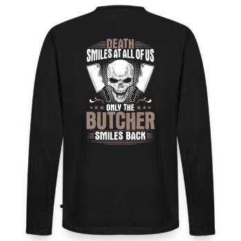 Fleischer Metzger Butcher Fleischerei Metzgerei - Männer Premium Bio Langarmshirt - Schwarz - Hinten - Nico (187cm)