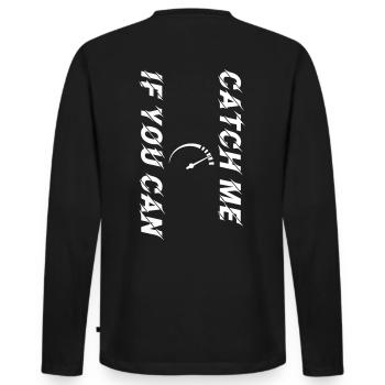 Catch Me If You Can Tacho weiss personalisierbar - Männer Premium Bio Langarmshirt - Schwarz - Hinten - Nico (187cm)