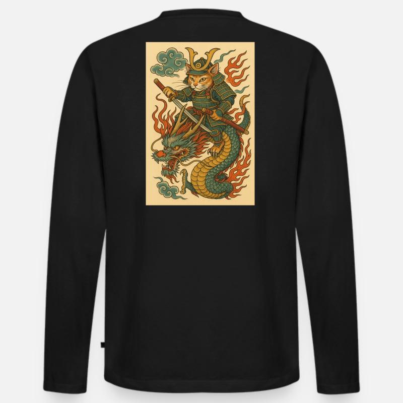 Geist eines Kriegers im Drachenkampf - Männer Premium Bio Langarmshirt - Schwarz