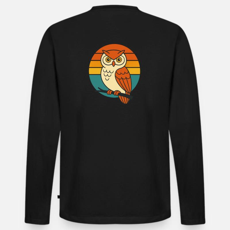 Wise Vibes – Retro Owl Magic - Männer Premium Bio Langarmshirt - Schwarz