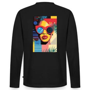 Portrait de femme colorée - T-shirt manches longues Premium bio Homme - noir - Dos - Nico (187cm)
