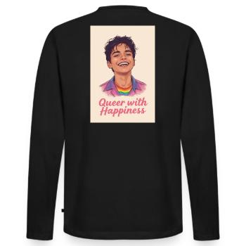 Queer with happiness - Men's Premium Organic Long Sleeve Shirt - black - Back - Nico (187cm)