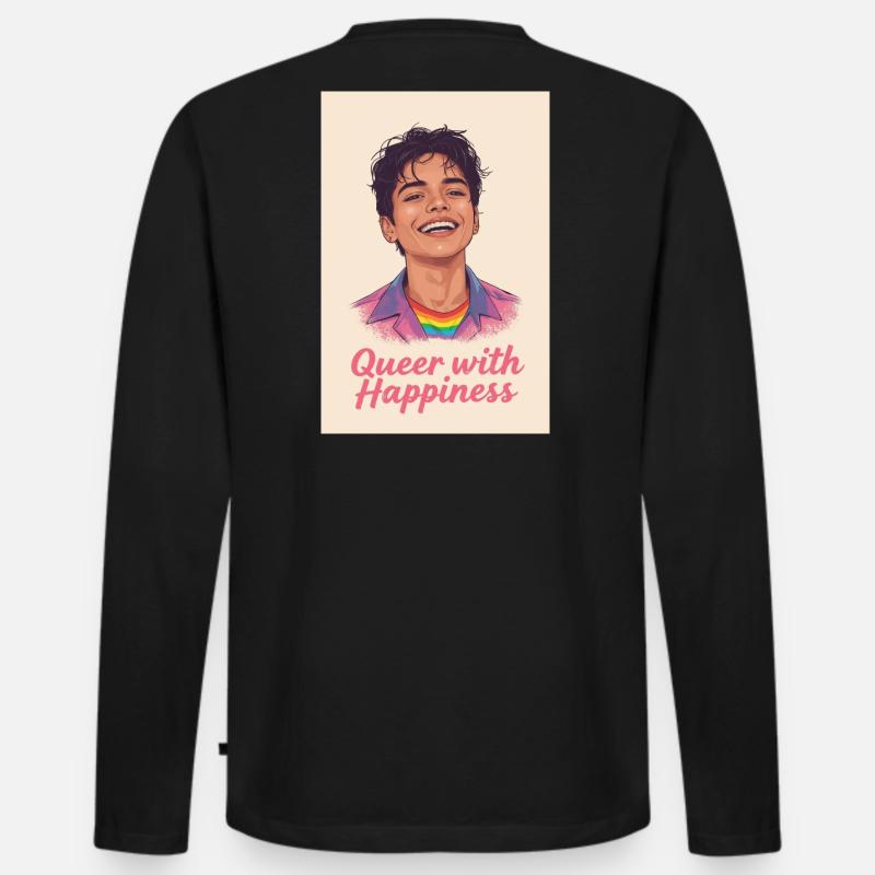 Queer with happiness - Männer Premium Bio Langarmshirt - Schwarz