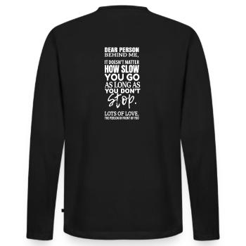 Chère personne derrière moi - peu importe que tu partes - T-shirt manches longues Premium bio Homme - noir - Dos - Nico (187cm)