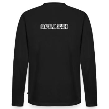 Schatzi Tshirt white - Männer Premium Bio Langarmshirt - Schwarz - Hinten - Nico (187cm)