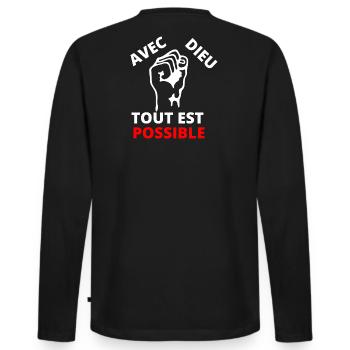 Fist of protest inspiring message of solidarity - Men's Premium Organic Long Sleeve Shirt - black - Back - Nico (187cm)