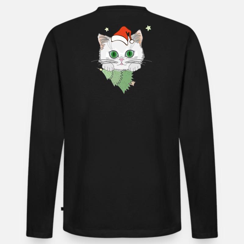 Katze mit Weihnachtsbaum - Männer Premium Bio Langarmshirt - Schwarz