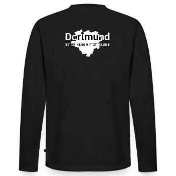 Dortmund Lokal Koordinaten Ruhrpott Ruhrgebiet - Männer Premium Bio Langarmshirt - Schwarz - Hinten - Nico (187cm)
