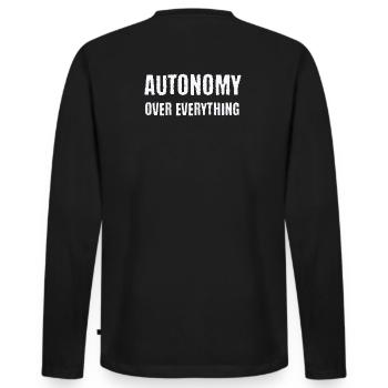 Autonomie über alles Neurodivergente PDA-Geschenk - Männer Premium Bio Langarmshirt - Schwarz - Hinten - Nico (187cm)