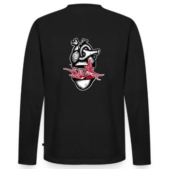 Herz schluckt schwarz und rot - Männer Premium Bio Langarmshirt - Schwarz - Hinten - Nico (187cm)