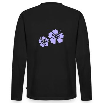 Lila Hibiskus - Männer Premium Bio Langarmshirt - Schwarz - Hinten - Nico (187cm)