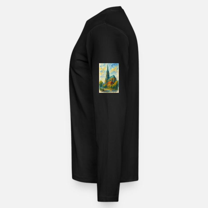 Gothische Kirche im impressionistischen Stil - Männer Premium Bio Langarmshirt - Schwarz
