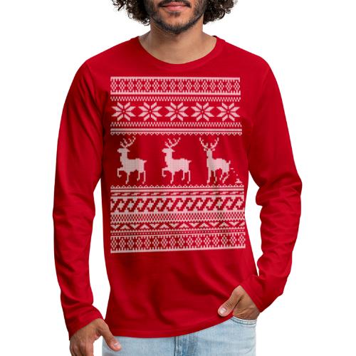 Ugly Christmas Sweater Rentier Muster (lustig) - Männer Premium Langarmshirt