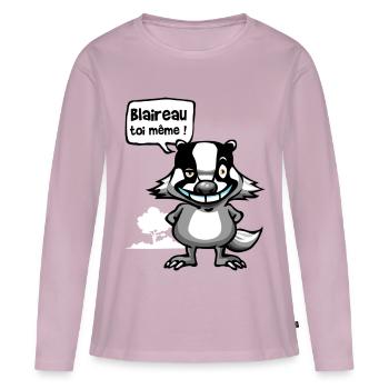 le blaireau - T-shirt manches longues Premium bio Femme - rose poudré - Devant - Julia (174cm)