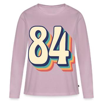T-Shirt rétro Vintage numéro 84 quatre-vingt-quatre - T-shirt manches longues Premium bio Femme - rose poudré - Devant - Julia (174cm)