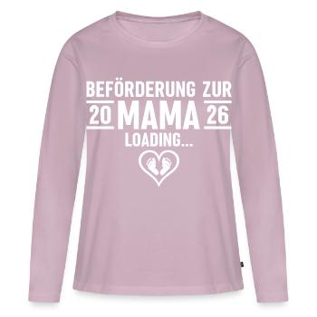 Promotion à maman 2026 invite - Femme enceinte - T-shirt manches longues Premium bio Femme - rose poudré - Devant - Julia (174cm)