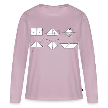Bateau pliant en origami - T-shirt manches longues Premium bio Femme - rose poudré - Devant - Julia (174cm)