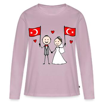 Couple de mariage Drapeau de la Dinde - T-shirt manches longues Premium bio Femme - rose poudré - Devant - Julia (174cm)