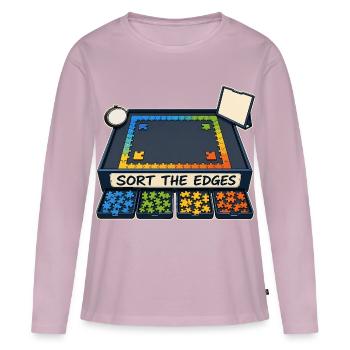 TRIER LES BORDS - T-shirt manches longues Premium bio Femme - rose poudré - Devant - Julia (174cm)