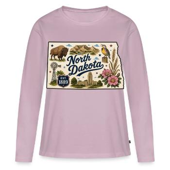 Autocollant vintage de l’État du Peace Garden du Dakota du Nord - T-shirt manches longues Premium bio Femme - rose poudré - Devant - Julia (174cm)