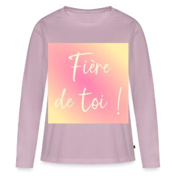 Fière de toi - T-shirt manches longues Premium bio Femme - rose poudré - Devant - Julia (174cm)