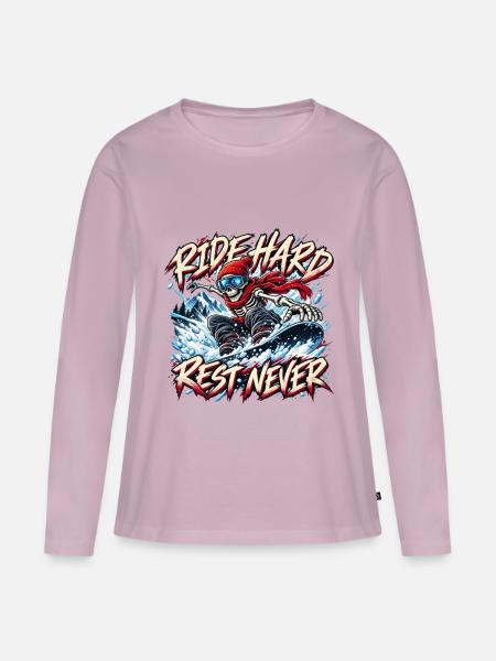 Skelett-Snowboarder fährt Hard Rest Never - Frauen Premium Bio Langarmshirt - Altrosa