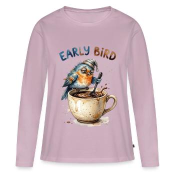 Early Bird Tired Grumpy Coffee Bird Cartoon Art - Frauen Premium Bio Langarmshirt - Altrosa - Vorne - Julia (174cm)