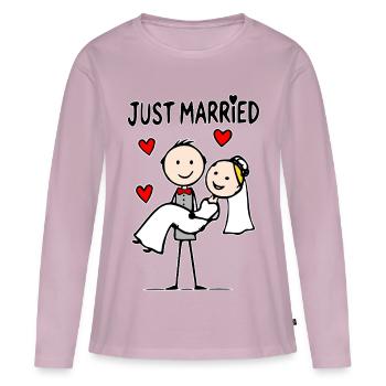 Couple de mariage en dessin animé tout juste marié - T-shirt manches longues Premium bio Femme - rose poudré - Devant - Julia (174cm)