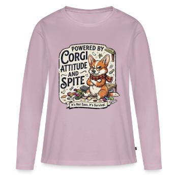 Attitude et Rancune Un Chien Drôle Powered By Corgi - T-shirt manches longues Premium bio Femme - rose poudré - Devant - Julia (174cm)