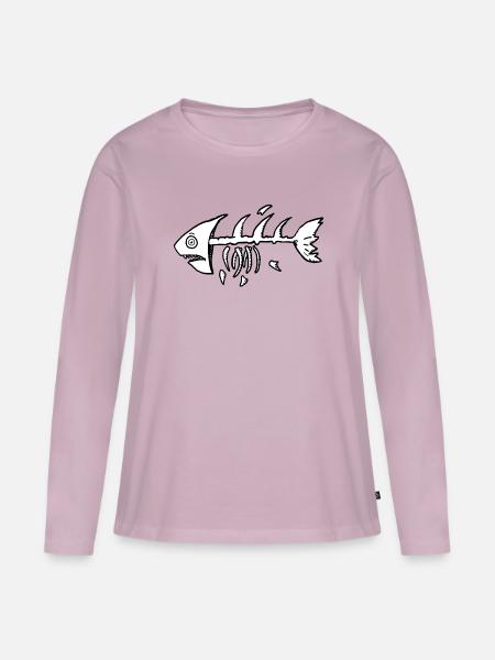Skelettfisch im Kontrast - Frauen Premium Bio Langarmshirt - Altrosa