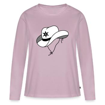 Chapeau de shérif avec petit crâne sur étoile de shérif - T-shirt manches longues Premium bio Femme - rose poudré - Devant - Julia (174cm)