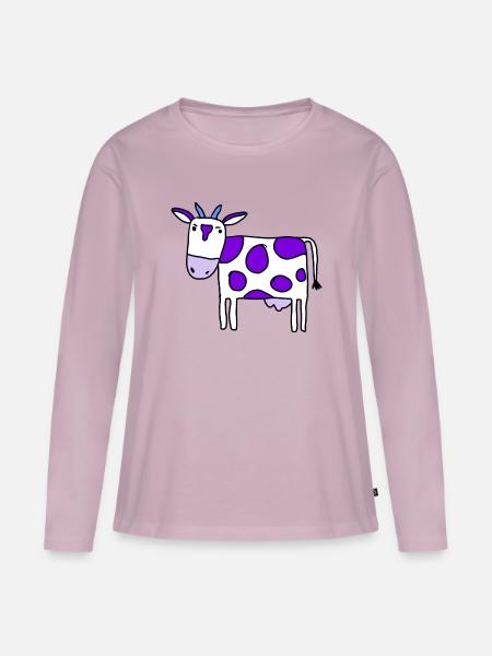 Lila Flecken Kuh Illustration - Frauen Premium Bio Langarmshirt - Altrosa