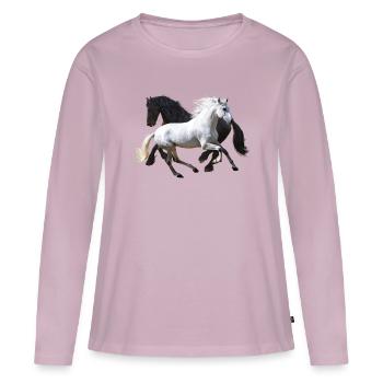 Chevaux - T-shirt manches longues Premium bio Femme - rose poudré - Devant - Julia (174cm)