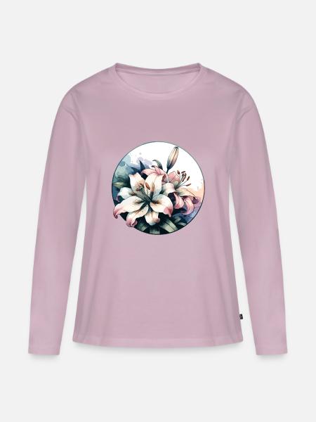 Lilien gezeichnet - Frauen Premium Bio Langarmshirt - Altrosa