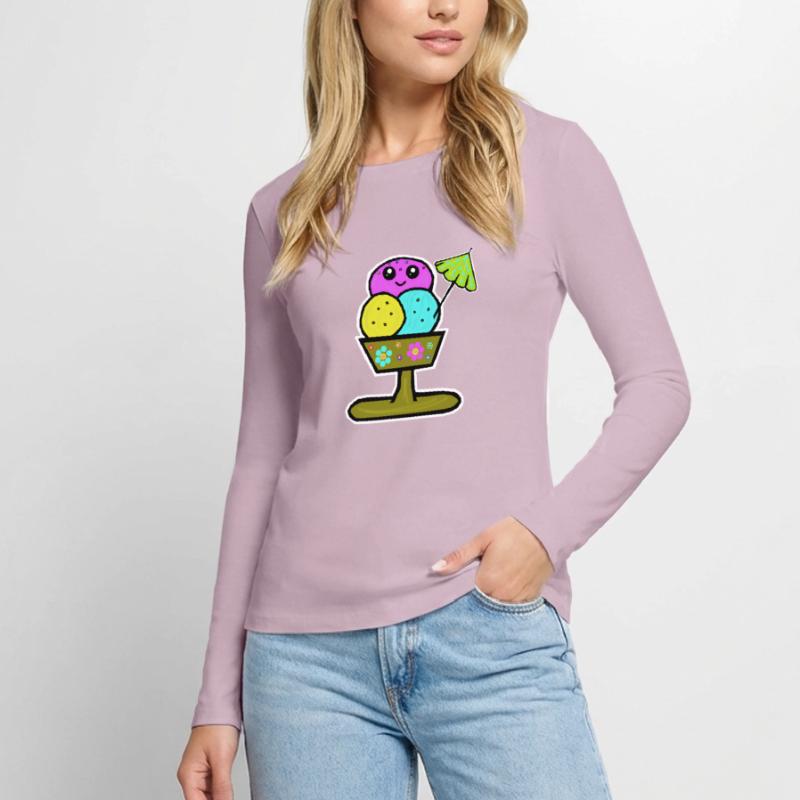 Bunter Eisbecher Eiscreme Eiskreme Eis Frauen Premium Bio Langarmshirt