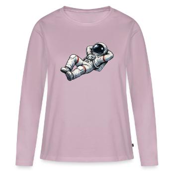 Astronaute détendu au design rétro - T-shirt manches longues Premium bio Femme - rose poudré - Devant - Julia (174cm)