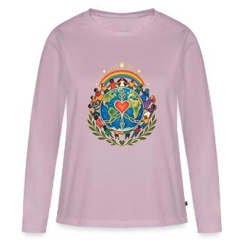 Gemeinsam für Frieden und Vielfalt - Frauen Premium Bio Langarmshirt - Altrosa - Vorne - Julia (174cm)