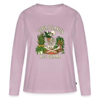 Lieber Pflanzen als Drama  - Frauen Premium Bio Langarmshirt - Altrosa - Vorne - Julia (174cm)