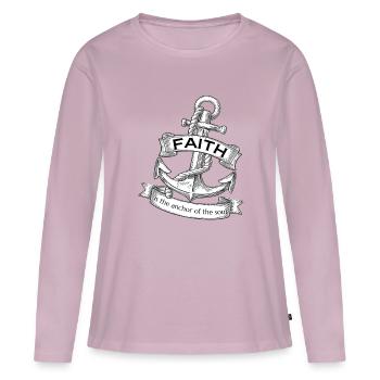 La foi est l’ancre de l’âme. Légèrement incliné - T-shirt manches longues Premium bio Femme - rose poudré - Devant - Julia (174cm)