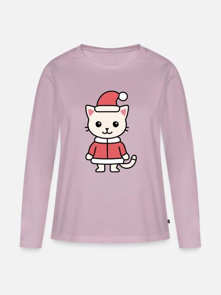 Kuschelkatze im Weihnachtslook - Frauen Premium Bio Langarmshirt - Altrosa