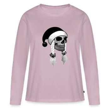 Crâne Femme Noël Bonnets tresses - T-shirt manches longues Premium bio Femme - rose poudré - Devant - Julia (174cm)